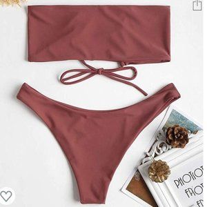 Zaful Bikini Set Back Lace-up Bandeau